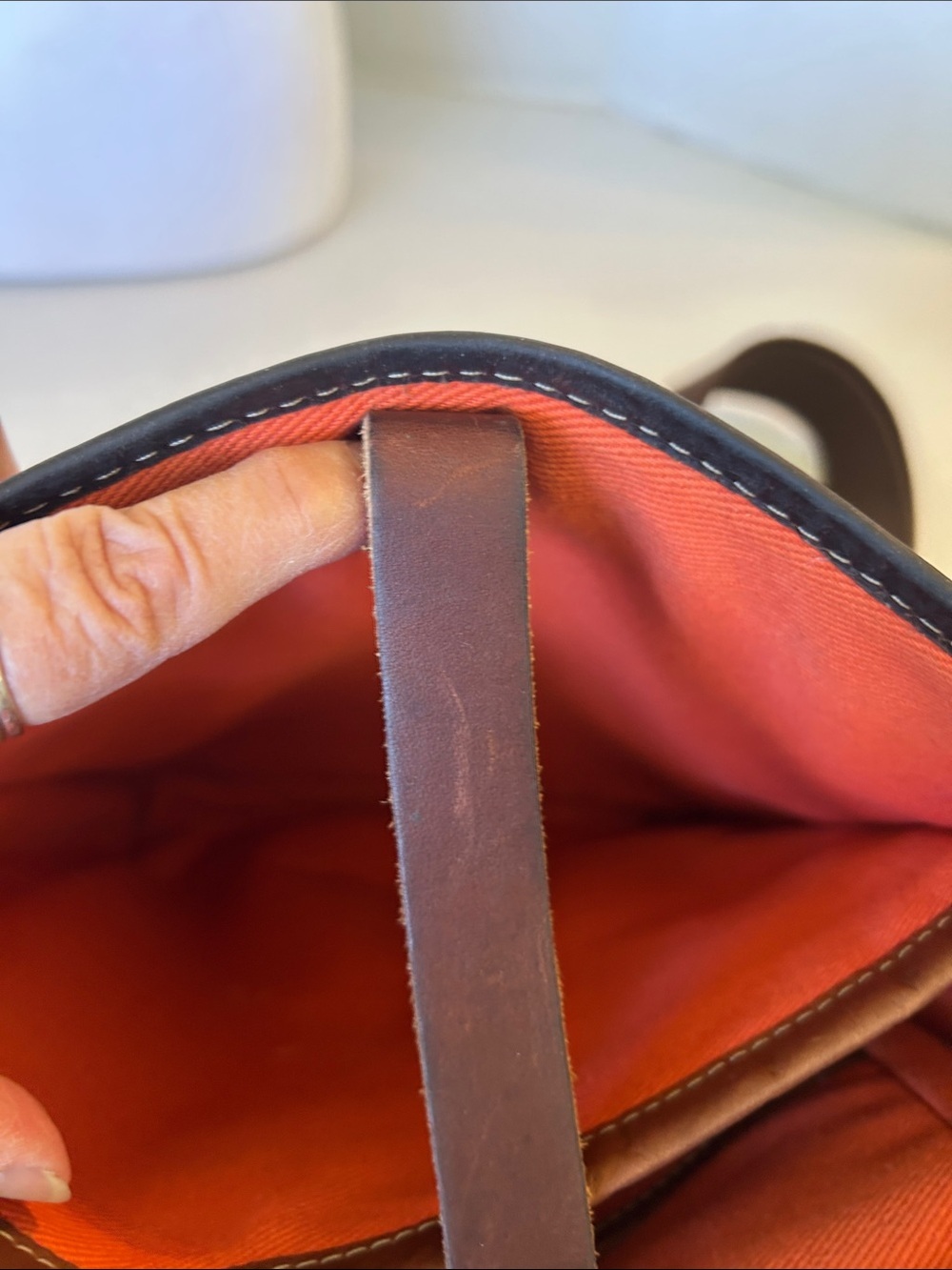COLE HAAN BLUE CANVAS AND BROWN LEATHER  CARRY SATCHEL /MESSENGER BAG - Picture 9 of 16